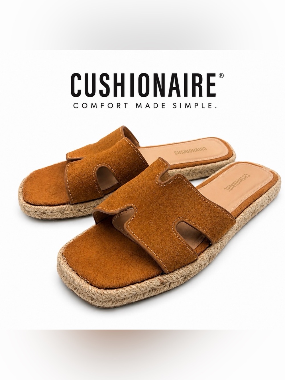 Cushionaire Avocado Espadrille Slide Sandals Tan Faux Suede Comfort Women's 6M